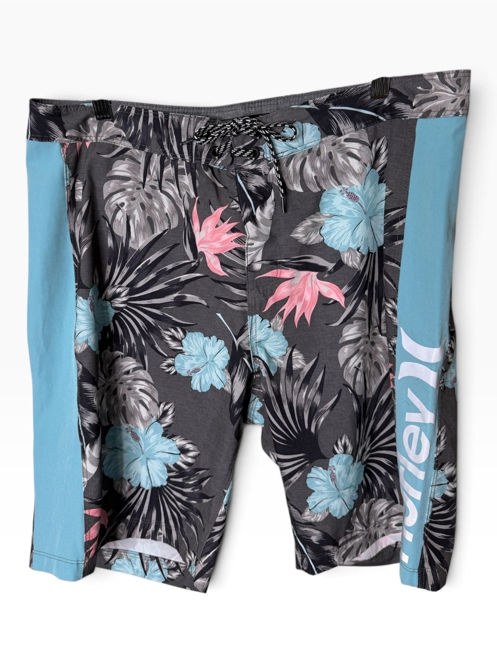 Hurley Charcoal Gray Blue Floral Size 34 Board Shorts